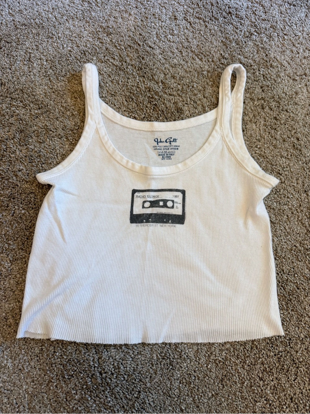 Brandy Melville White Ribbed Cassette Graphic Tank